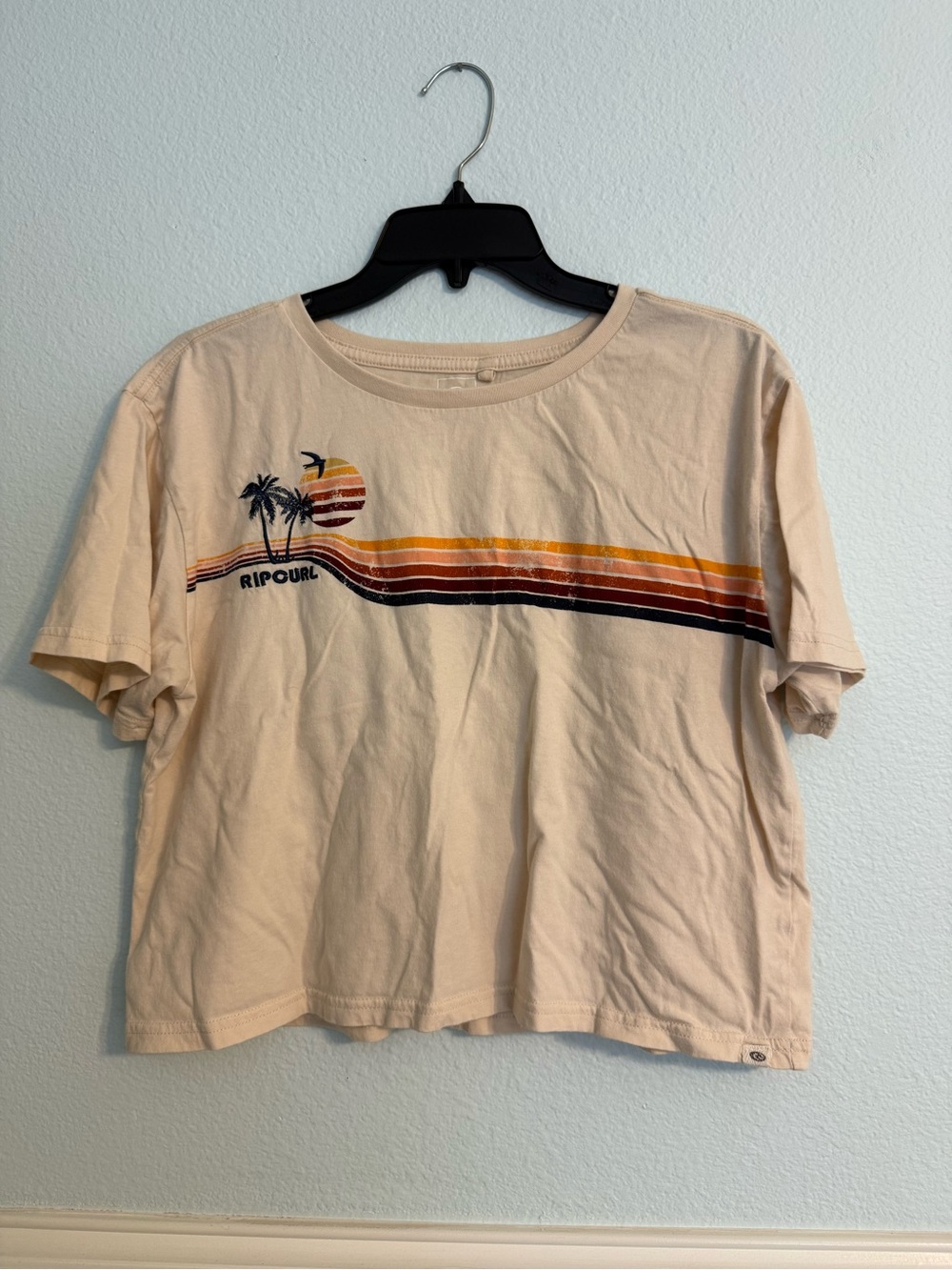 Rip Curl Cream Crop Top with Sunset Stripe Graphic